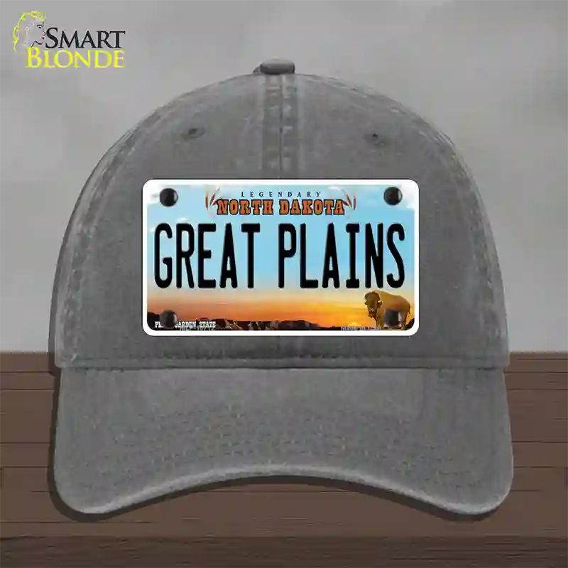 Great Plains North Dakota Novelty License Plate Hat Unconstructed Cotton / Charcoal