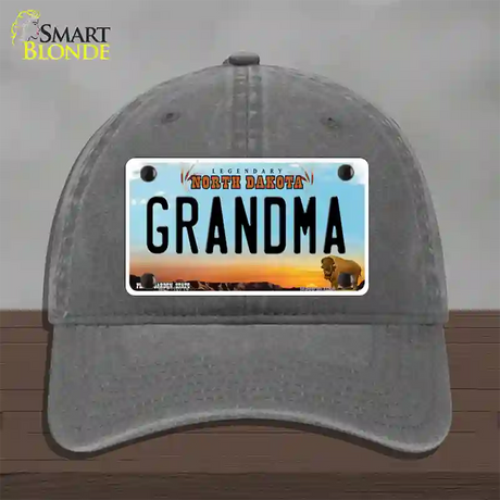 Grandma North Dakota Novelty License Plate Hat Unconstructed Cotton / Charcoal