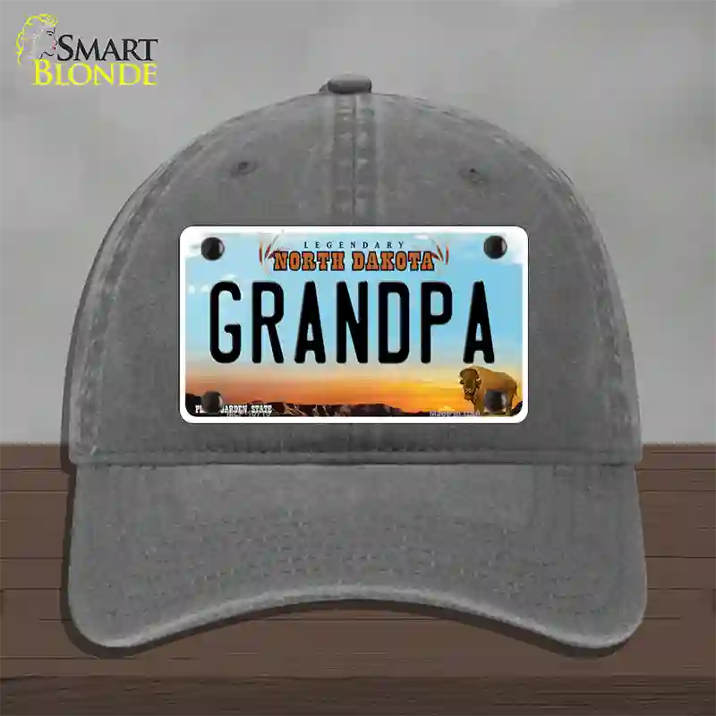 Grandpa North Dakota Novelty License Plate Hat Unconstructed Cotton / Charcoal