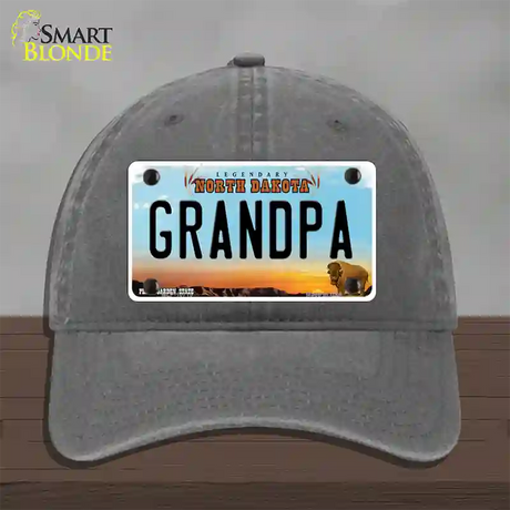 Grandpa North Dakota Novelty License Plate Hat Unconstructed Cotton / Charcoal