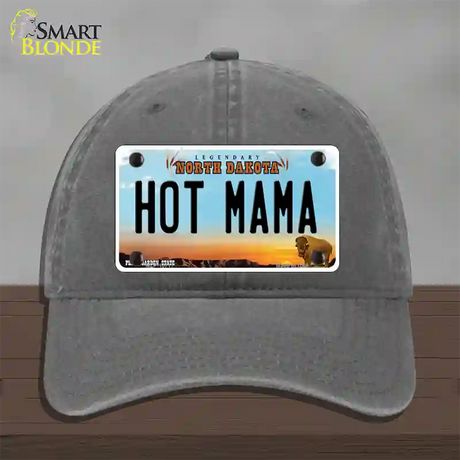 Hot Mama North Dakota Novelty License Plate Hat Unconstructed Cotton / Charcoal