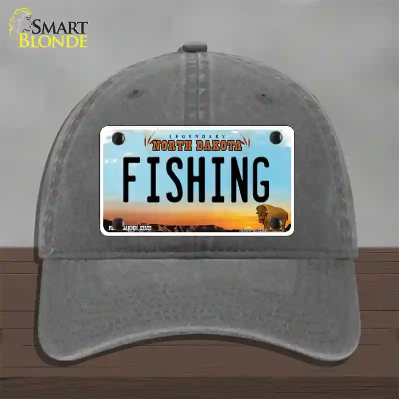 Fishing North Dakota Novelty License Plate Hat Unconstructed Cotton / Charcoal