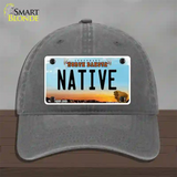 Native North Dakota Novelty License Plate Hat Unconstructed Cotton / Charcoal