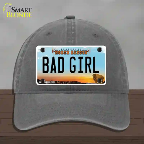 Bad Girl North Dakota Novelty License Plate Hat Unconstructed Cotton / Charcoal