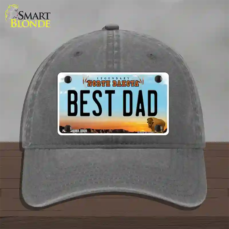 Best Dad North Dakota Novelty License Plate Hat Unconstructed Cotton / Charcoal