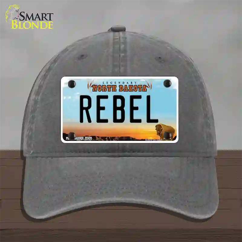 Rebel North Dakota Novelty License Plate Hat Unconstructed Cotton / Charcoal