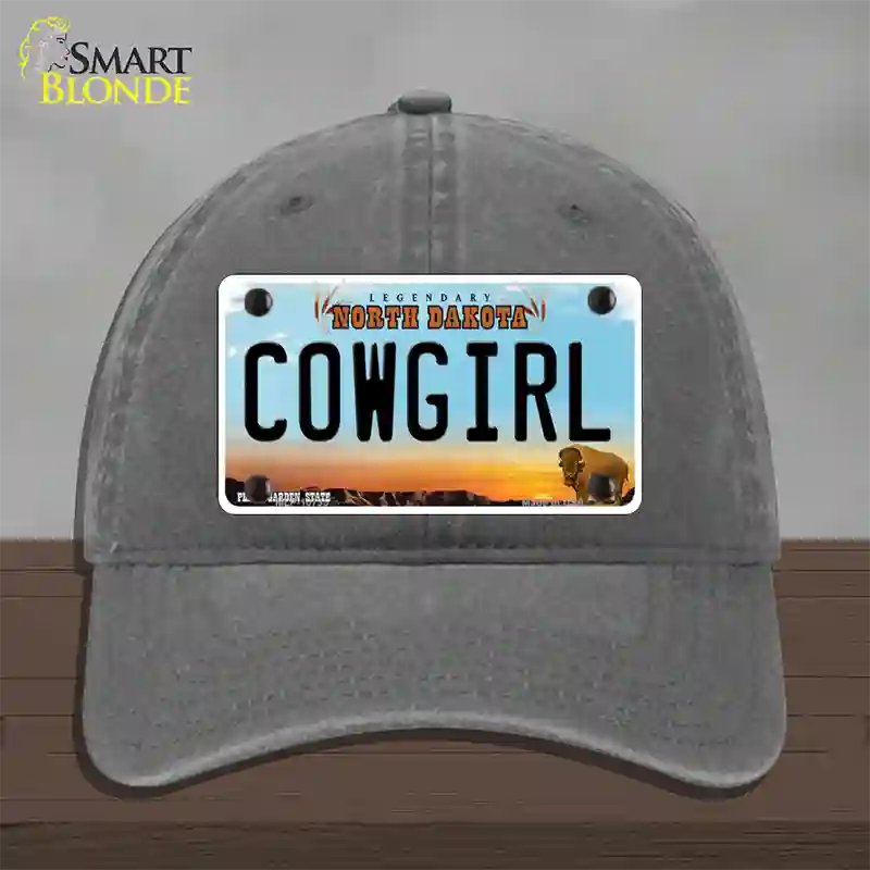 Cowgirl North Dakota Novelty License Plate Hat Unconstructed Cotton / Charcoal