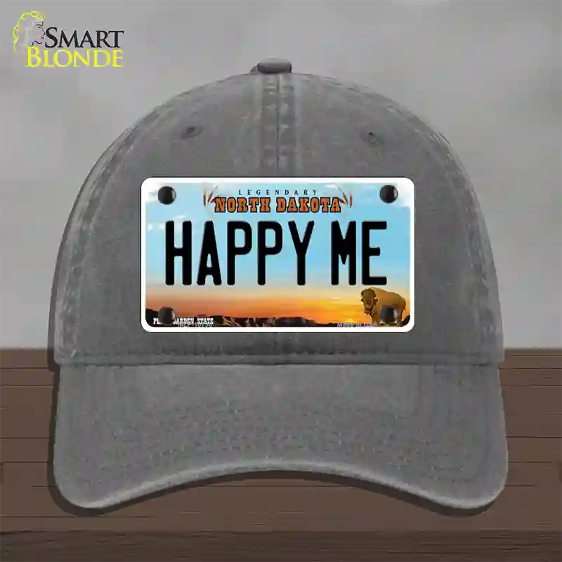 Happy Me North Dakota Novelty License Plate Hat Unconstructed Cotton / Charcoal