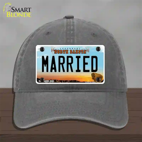 Married North Dakota Novelty License Plate Hat Unconstructed Cotton / Charcoal