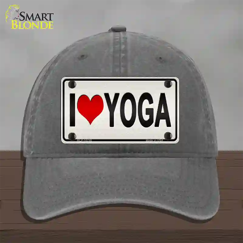 I Love Yoga Silver Novelty License Plate Hat Unconstructed Cotton / Charcoal