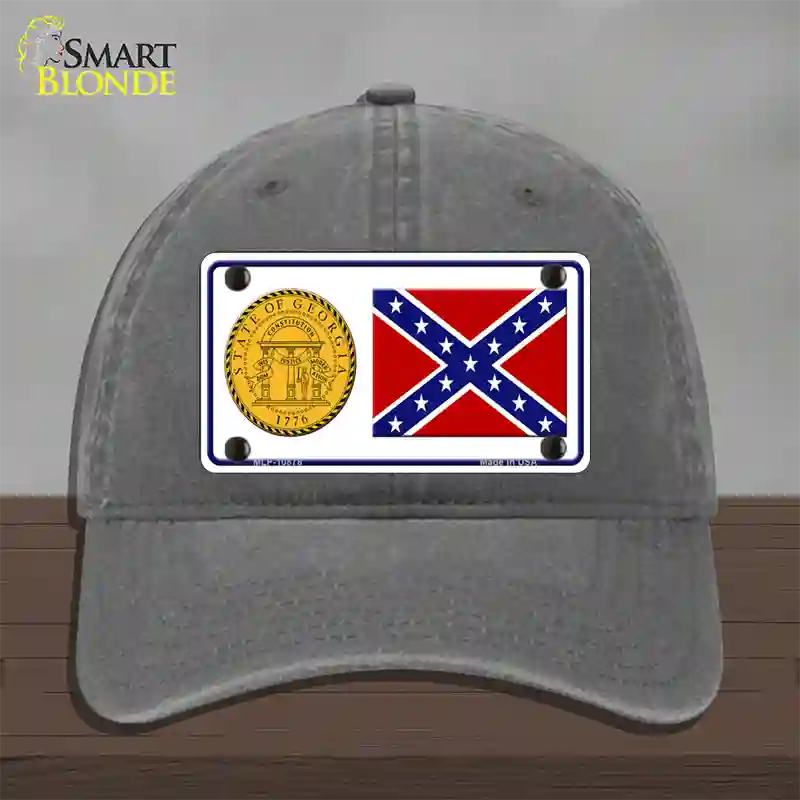 Confederate Flag Georgia Seal Novelty License Plate Hat Unconstructed Cotton / Charcoal