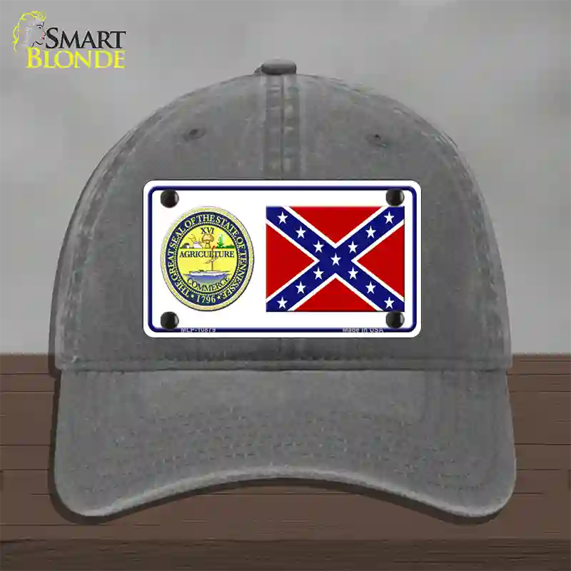 Confederate Flag Tennessee Seal Novelty License Plate Hat Unconstructed Cotton / Charcoal