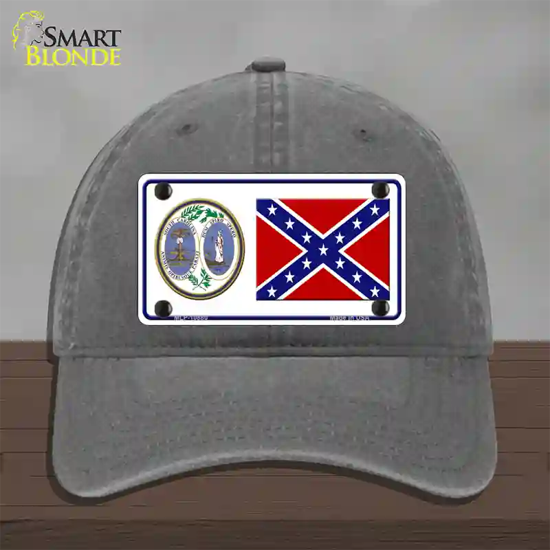 Confederate Flag South Carolina Seal Novelty License Plate Hat Unconstructed Cotton / Charcoal