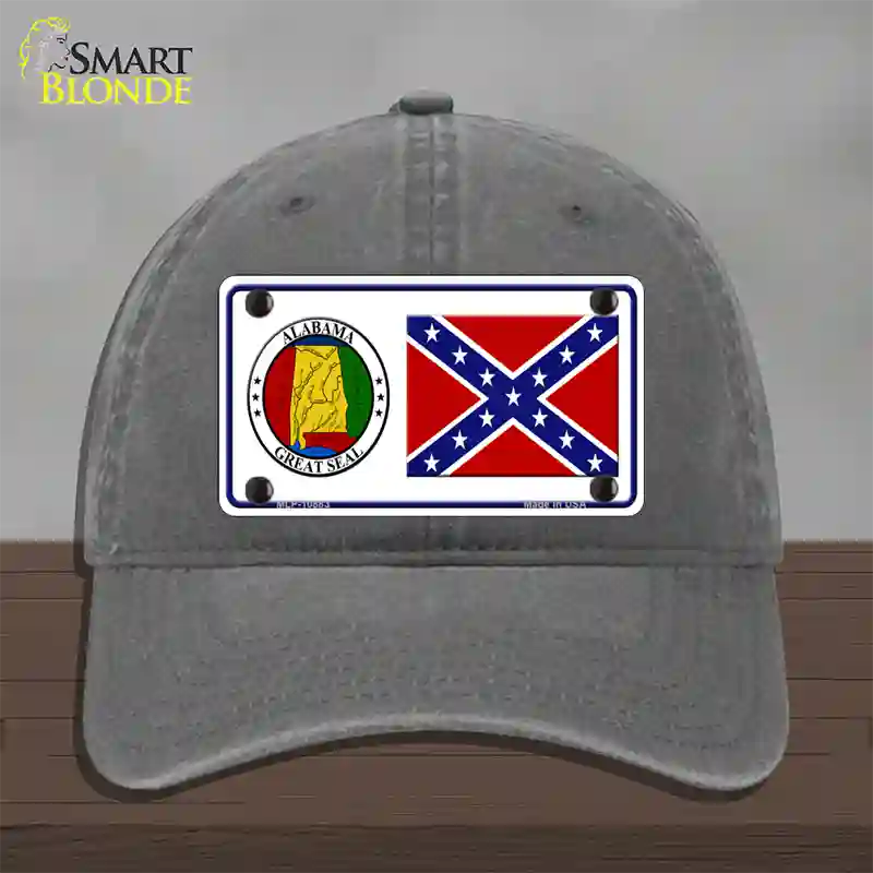 Confederate Flag Alabama Seal Novelty License Plate Hat Unconstructed Cotton / Charcoal