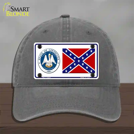 Confederate Flag Louisiana Seal Novelty License Plate Hat Unconstructed Cotton / Charcoal