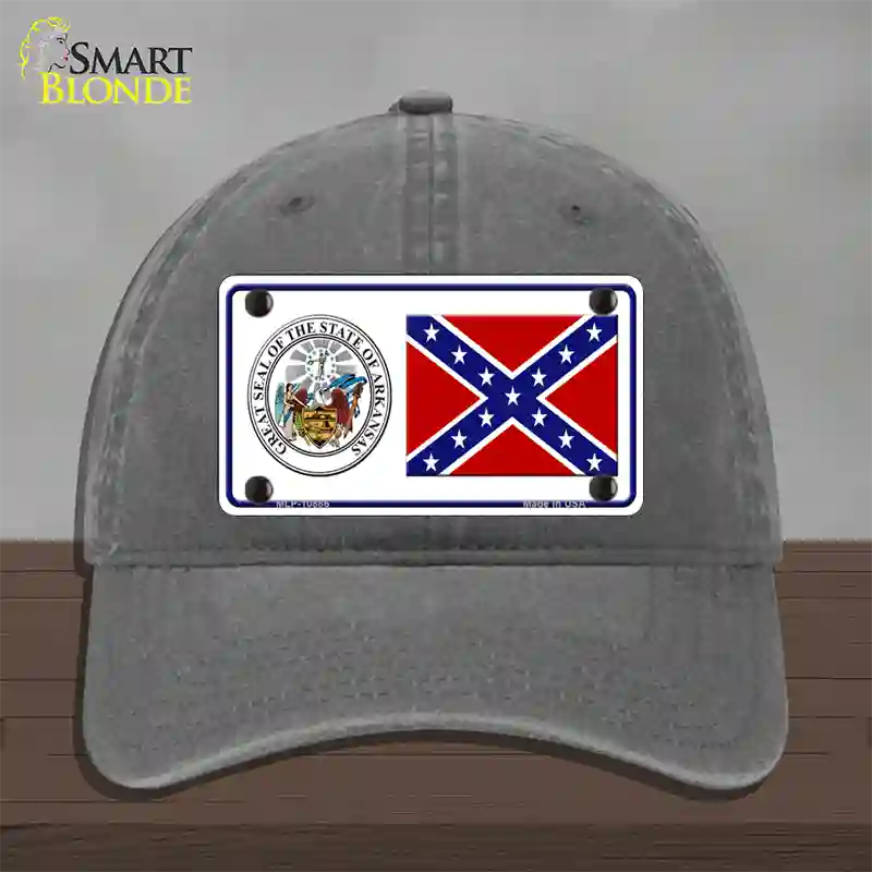 Confederate Flag Arkansas Seal Novelty License Plate Hat Unconstructed Cotton / Charcoal