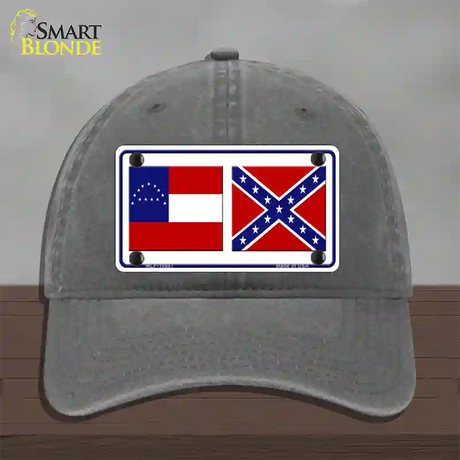 Confederate Robert E Lee Flag Novelty License Plate Hat Unconstructed Cotton / Charcoal