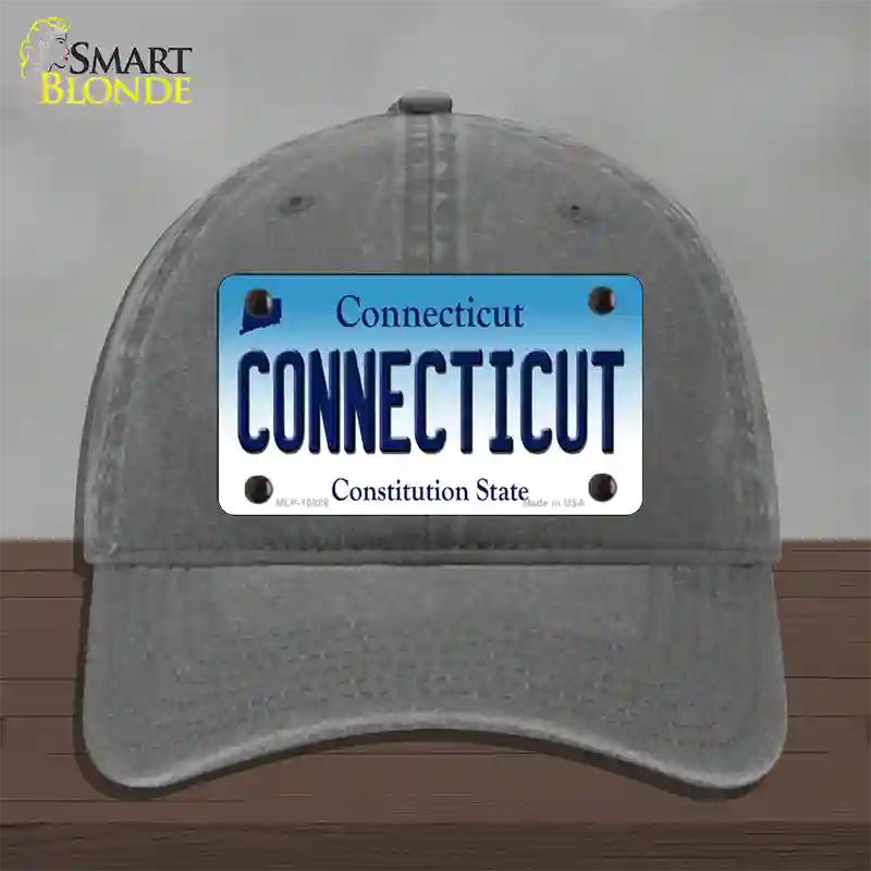 Connecticut State Novelty License Plate Hat Unconstructed Cotton / Charcoal