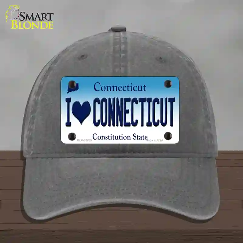 I Love Connecticut Novelty License Plate Hat Unconstructed Cotton / Charcoal