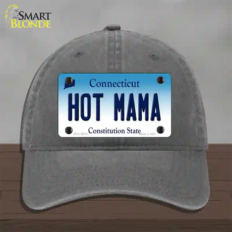 Hot Mama Connecticut Novelty License Plate Hat Unconstructed Cotton / Charcoal