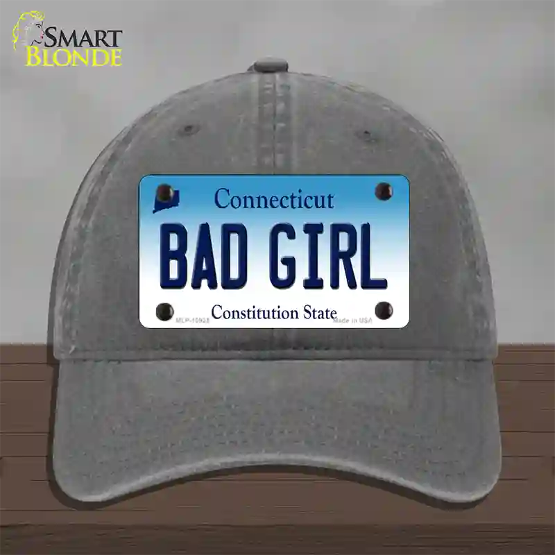 Bad Girl Connecticut Novelty License Plate Hat Unconstructed Cotton / Charcoal