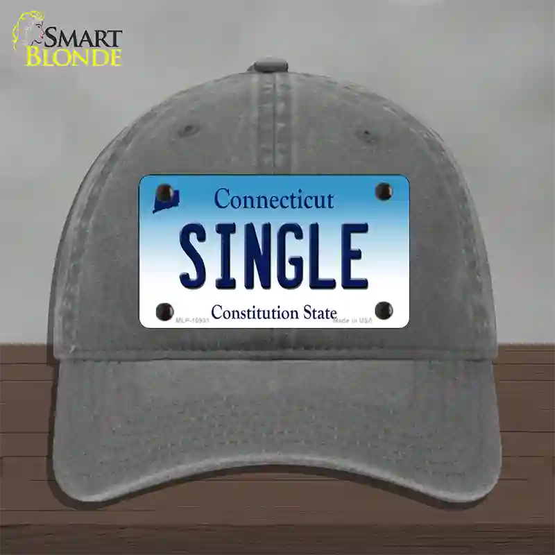 Single Connecticut Novelty License Plate Hat Unconstructed Cotton / Charcoal