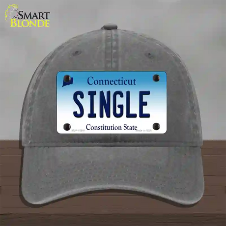 Single Connecticut Novelty License Plate Hat Unconstructed Cotton / Charcoal