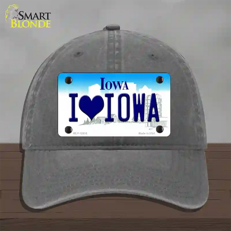 I Love Iowa Novelty License Plate Hat Unconstructed Cotton / Charcoal