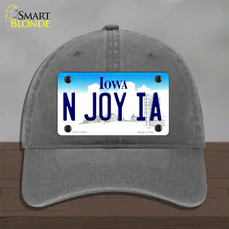 N Joy IA Iowa Novelty License Plate Hat Unconstructed Cotton / Charcoal