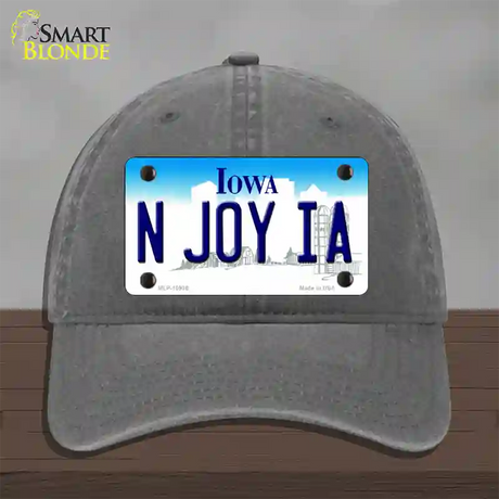 N Joy IA Iowa Novelty License Plate Hat Unconstructed Cotton / Charcoal