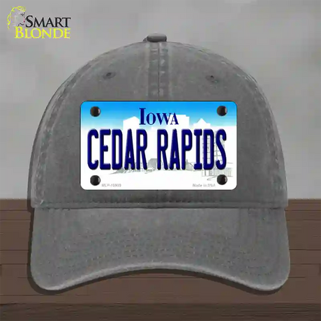 Cedar Rapids Iowa Novelty License Plate Hat Unconstructed Cotton / Charcoal