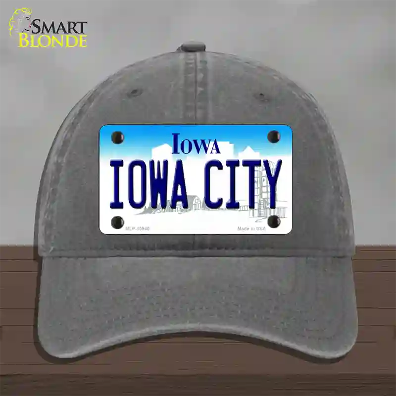 Iowa City Iowa Novelty License Plate Hat Unconstructed Cotton / Charcoal