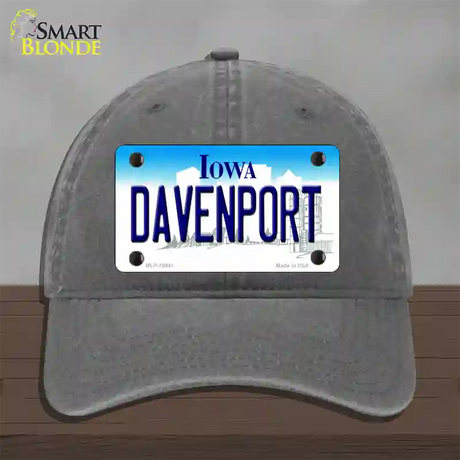 Davenport Iowa Novelty License Plate Hat Unconstructed Cotton / Charcoal