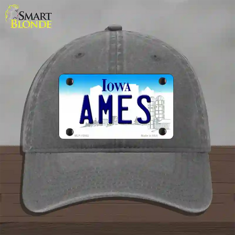 Ames Iowa Novelty License Plate Hat Unconstructed Cotton / Charcoal