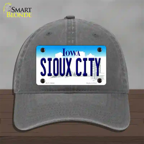 Sioux City Iowa Novelty License Plate Hat Unconstructed Cotton / Charcoal