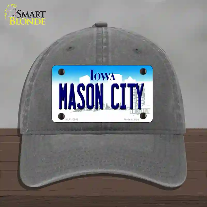 Mason City Iowa Novelty License Plate Hat Unconstructed Cotton / Charcoal