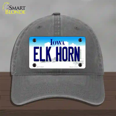 Elk Horn Iowa Novelty License Plate Hat Unconstructed Cotton / Charcoal