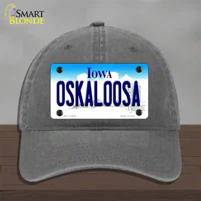 Oskaloosa Iowa Novelty License Plate Hat Unconstructed Cotton / Charcoal