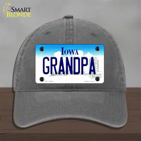 Grandpa Iowa Novelty License Plate Hat Unconstructed Cotton / Charcoal