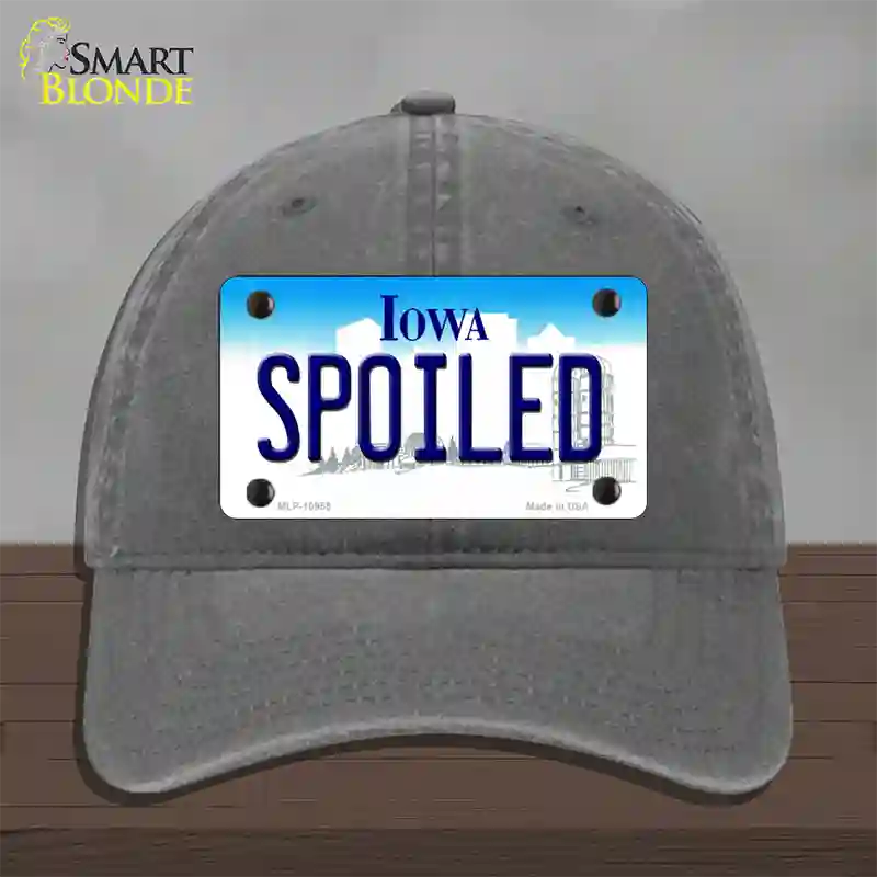 Spoiled Iowa Novelty License Plate Hat Unconstructed Cotton / Charcoal