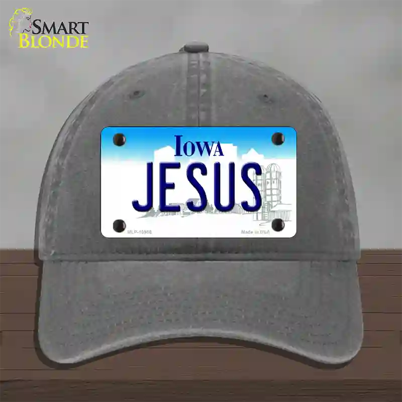 Jesus Iowa Novelty License Plate Hat Unconstructed Cotton / Charcoal