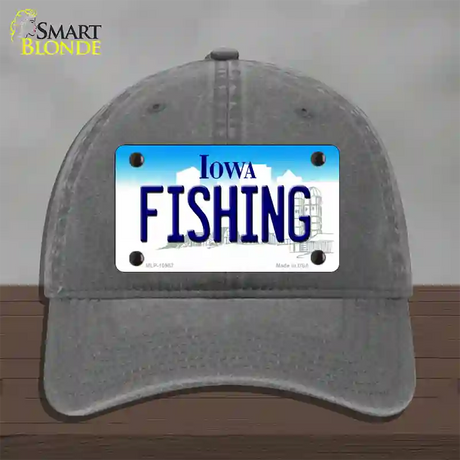 Fishing Iowa Novelty License Plate Hat Unconstructed Cotton / Charcoal