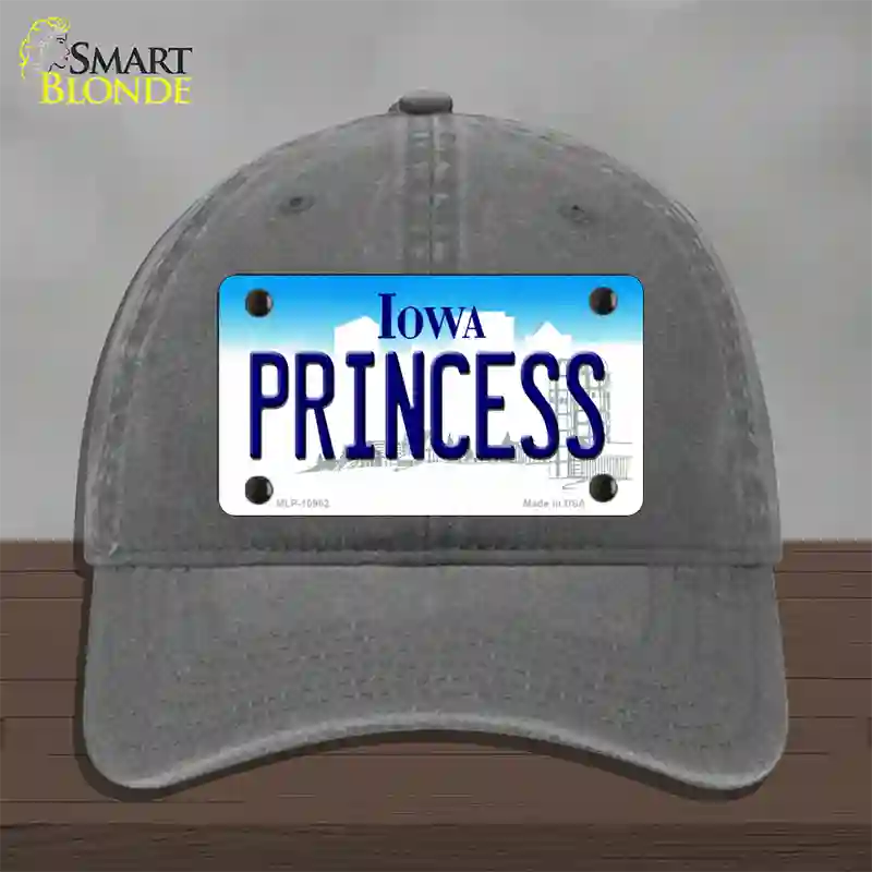 Princess Iowa Novelty License Plate Hat Unconstructed Cotton / Charcoal