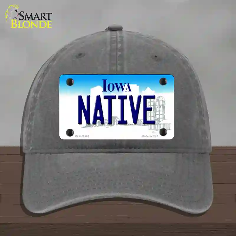 Native Iowa Novelty License Plate Hat Unconstructed Cotton / Charcoal