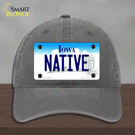 Native Iowa Novelty License Plate Hat Unconstructed Cotton / Charcoal