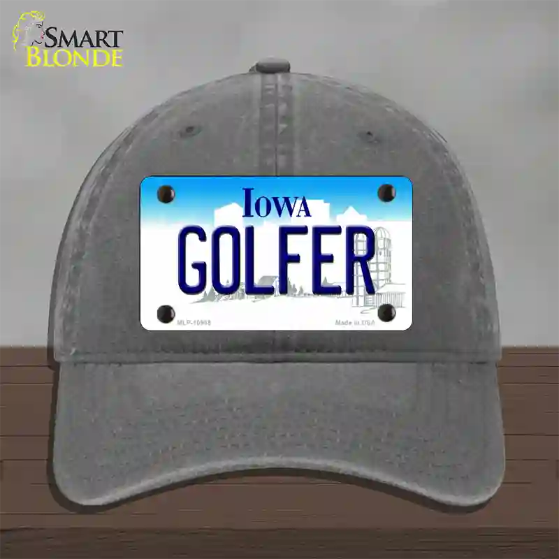 Golfer Iowa Novelty License Plate Hat Unconstructed Cotton / Charcoal