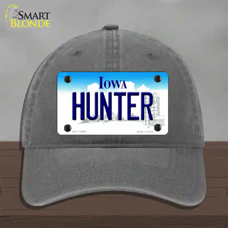 Hunter Iowa Novelty License Plate Hat Unconstructed Cotton / Charcoal