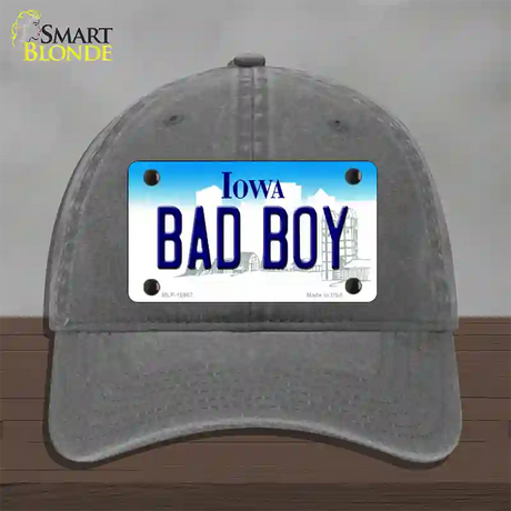 Bad Boy Iowa Novelty License Plate Hat Unconstructed Cotton / Charcoal