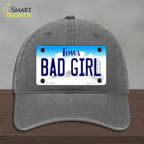 Bad Girl Iowa Novelty License Plate Hat Unconstructed Cotton / Charcoal