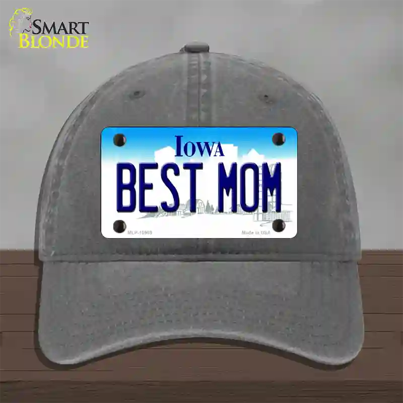 Best Mom Iowa Novelty License Plate Hat Unconstructed Cotton / Charcoal